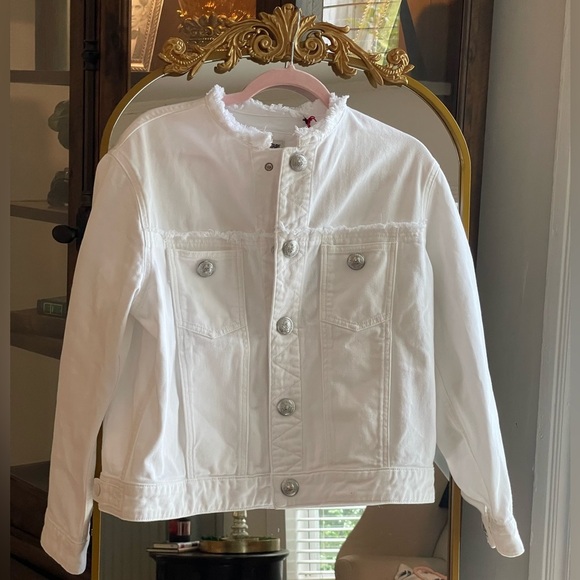 NWT Zadig & Voltaire White Kaely Embroidered Denim Jacket w Silver Button Size M - Picture 1 of 14